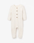 Horseshoe Knit Cable Knit Baby Jumpsuit Whisper White