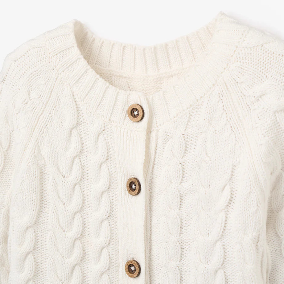 Horseshoe Knit Cable Knit Baby Jumpsuit Whisper White