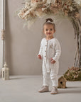 Horseshoe Knit Cable Knit Baby Jumpsuit Whisper White
