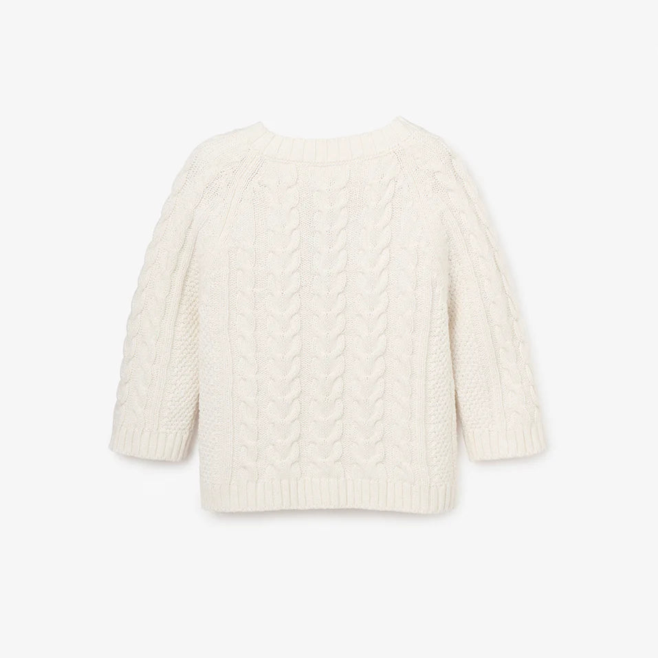 Horseshoe Cable Knit Baby Cardigan Whisper White