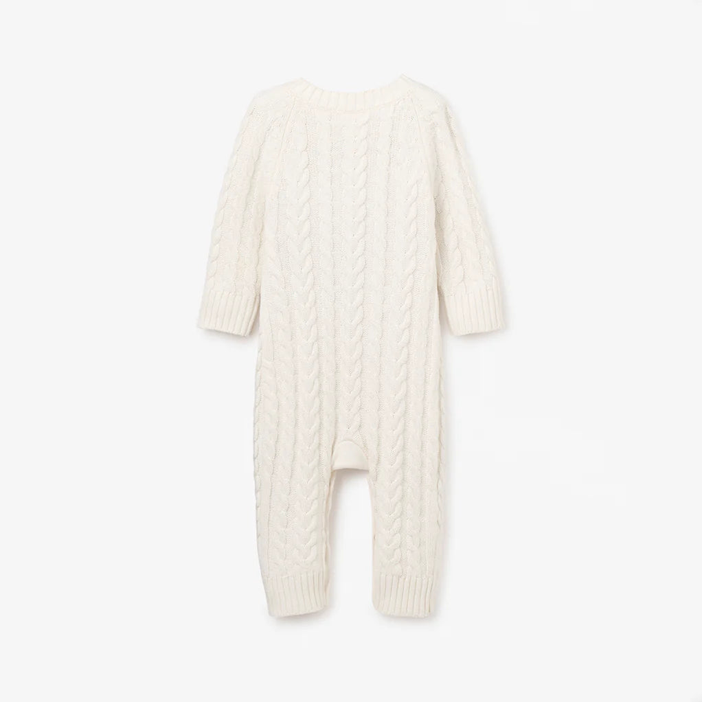Horseshoe Knit Cable Knit Baby Jumpsuit Whisper White