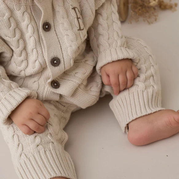Horseshoe Knit Cable Knit Baby Jumpsuit Rainy Day