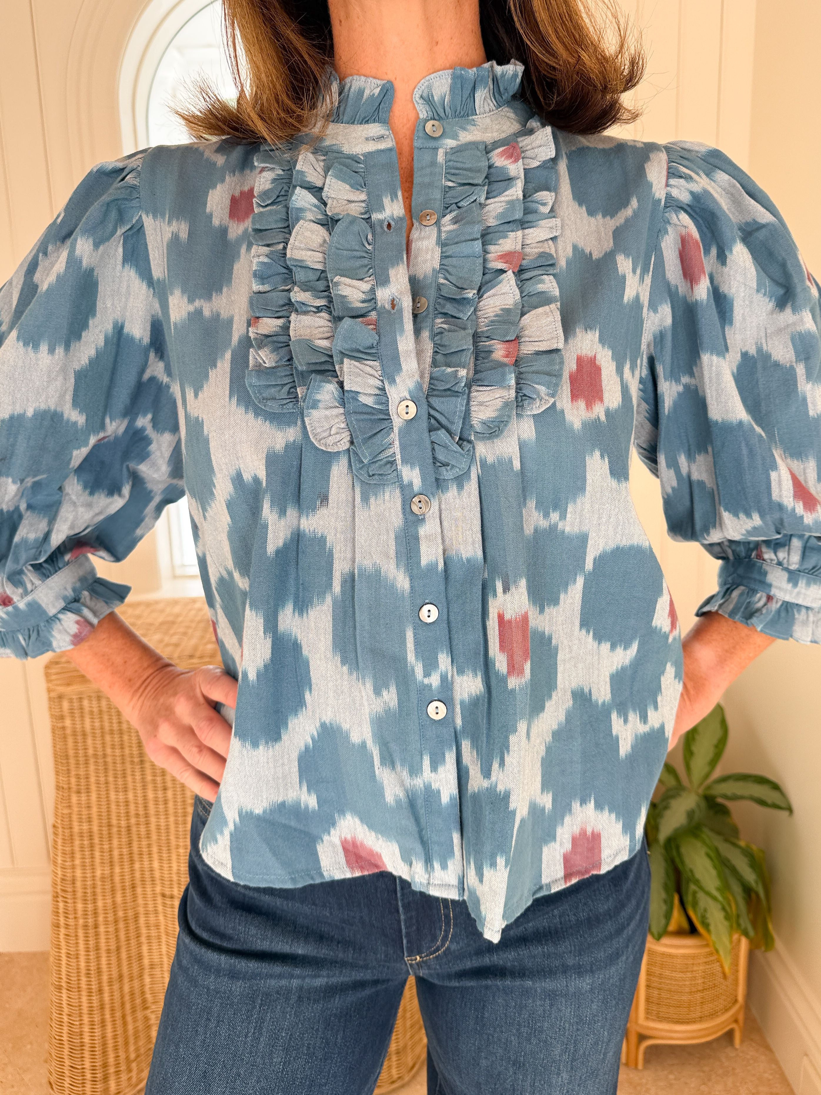OLIPHANT Ruffle Front Button Blouse Jinja