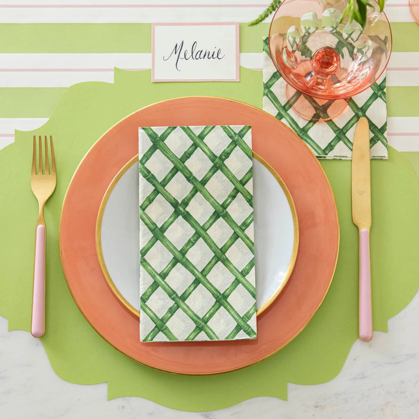 Green Lattice Guest Napkins Set/16