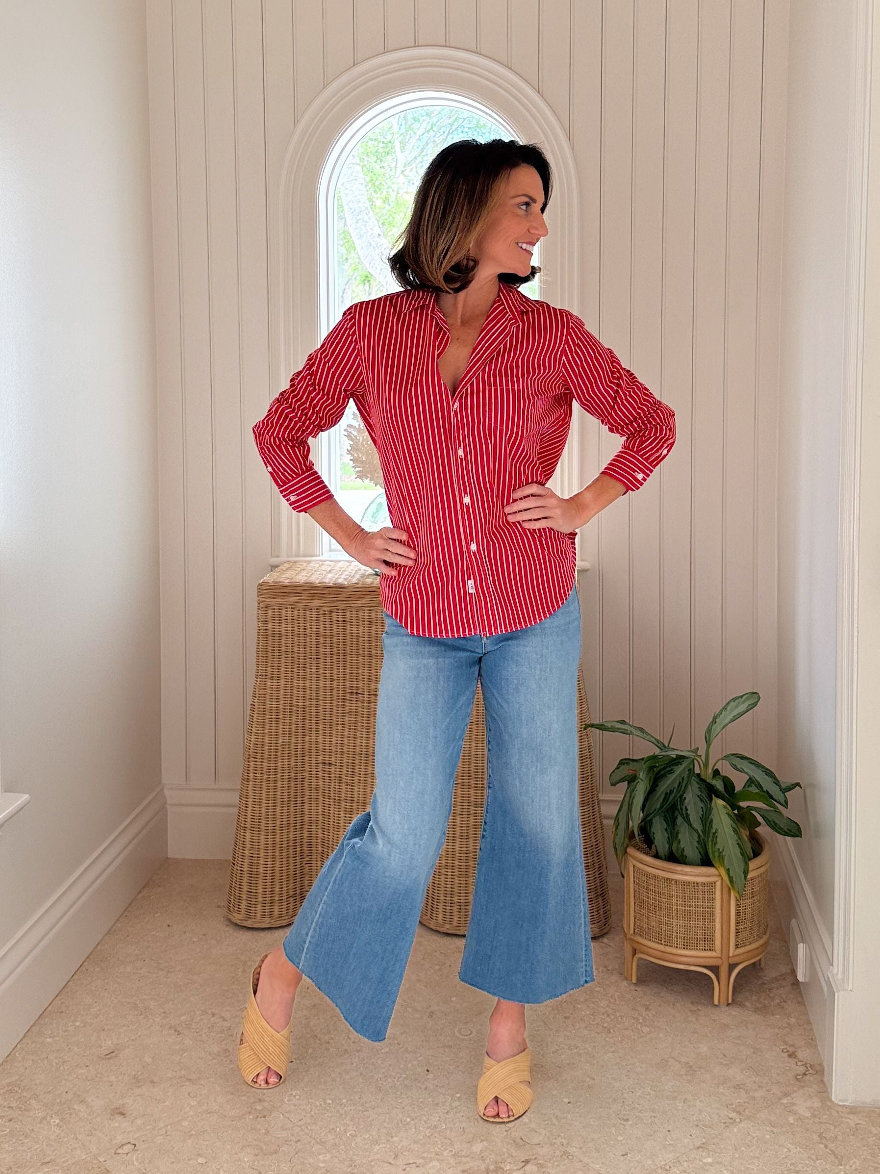 Frank&Eileen - フランクアンドアイリーン Frank&Eileen 衣料品 トップス コットン レディース レッド系 【中古】 FRANK & EILEEN Eileen Button Up Red Stripe – Matilda's Life Style