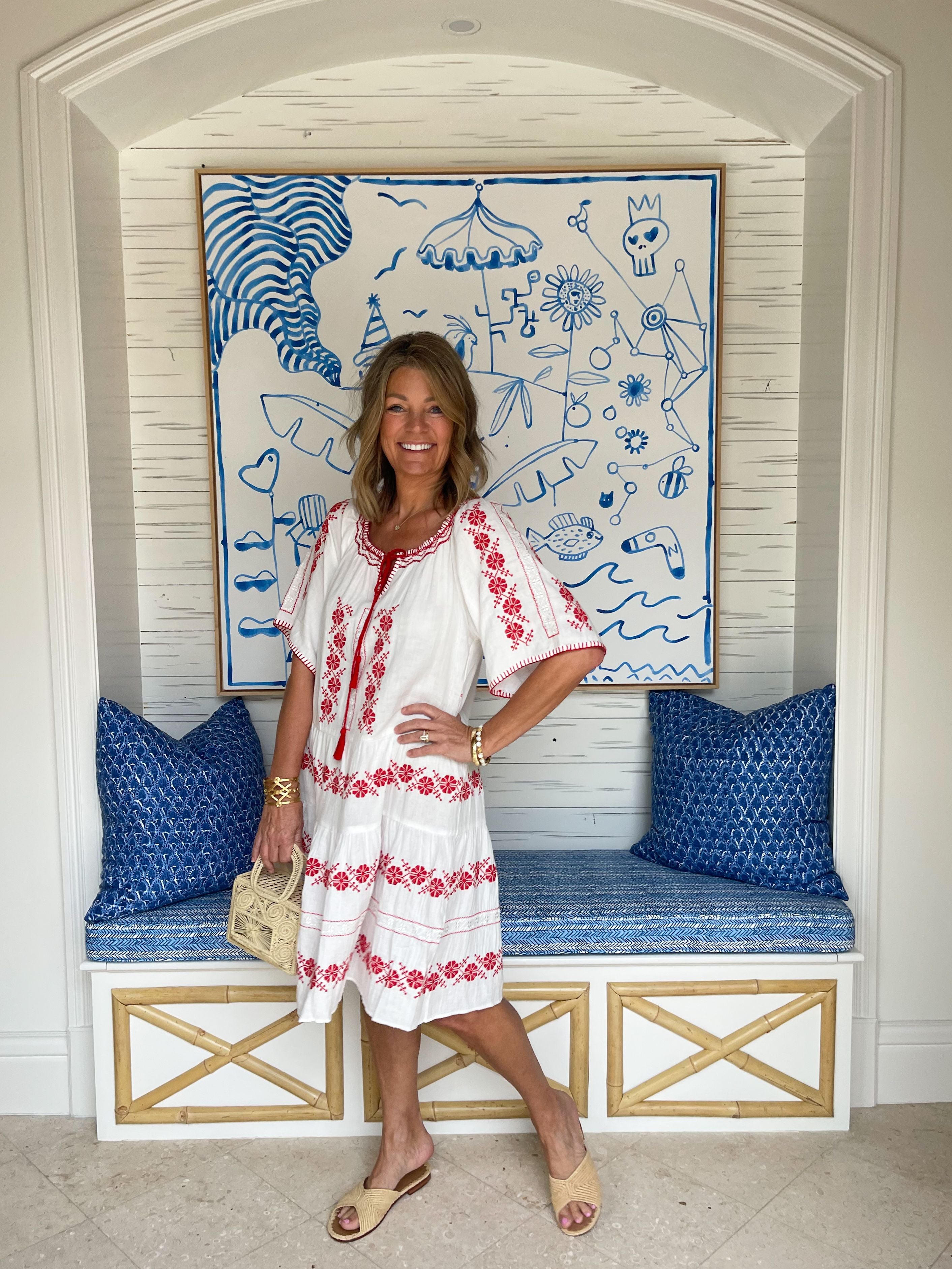 ROSE AND ROSE Holborn Dress White w/ Red