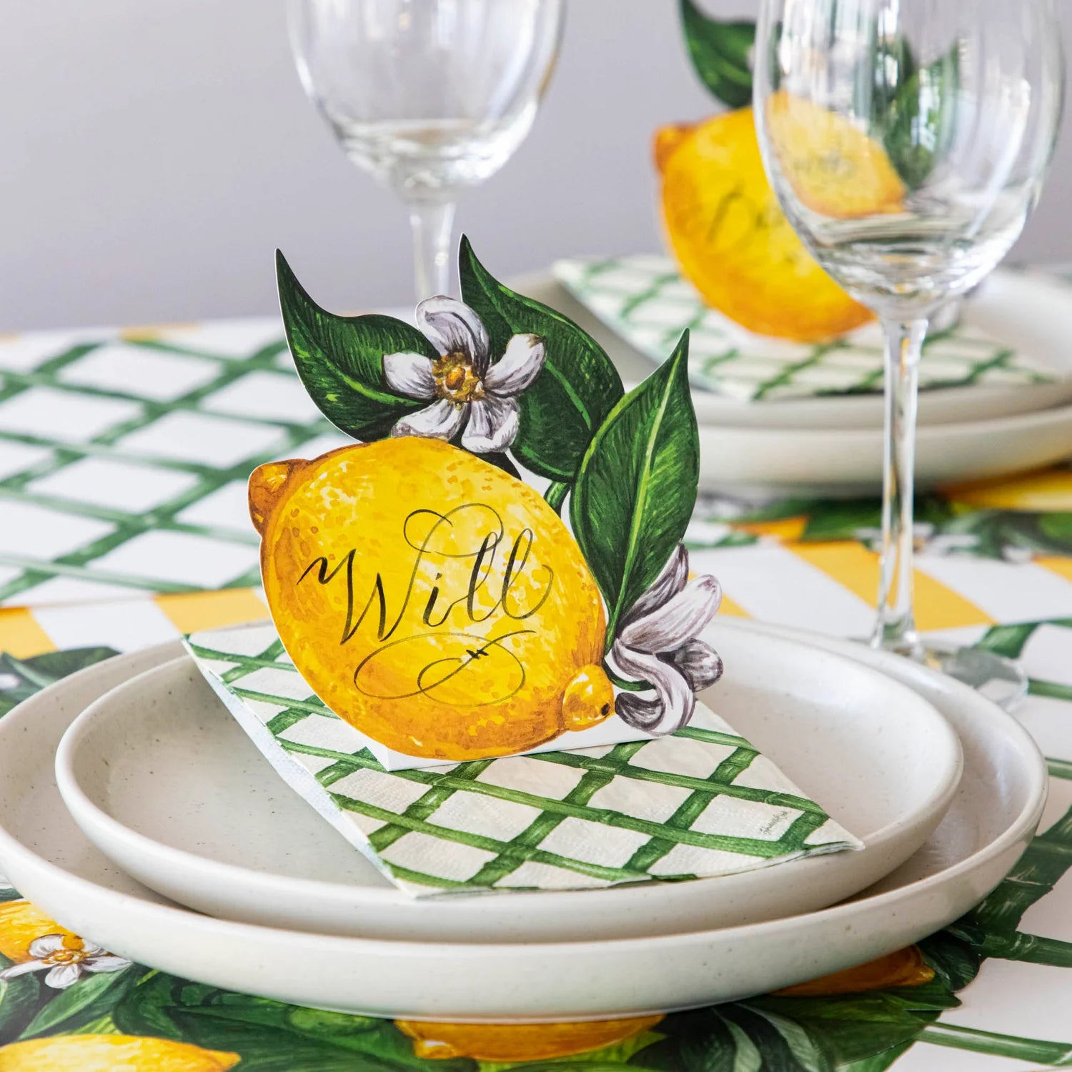 Green Lattice Guest Napkins Set/16