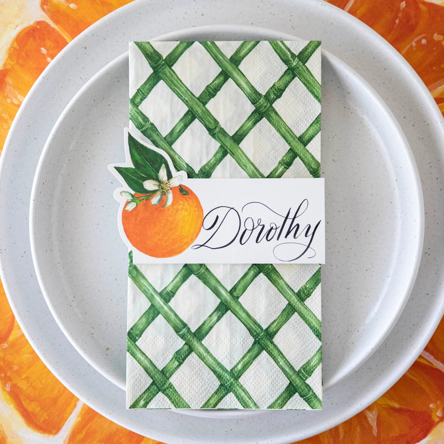 Green Lattice Guest Napkins Set/16