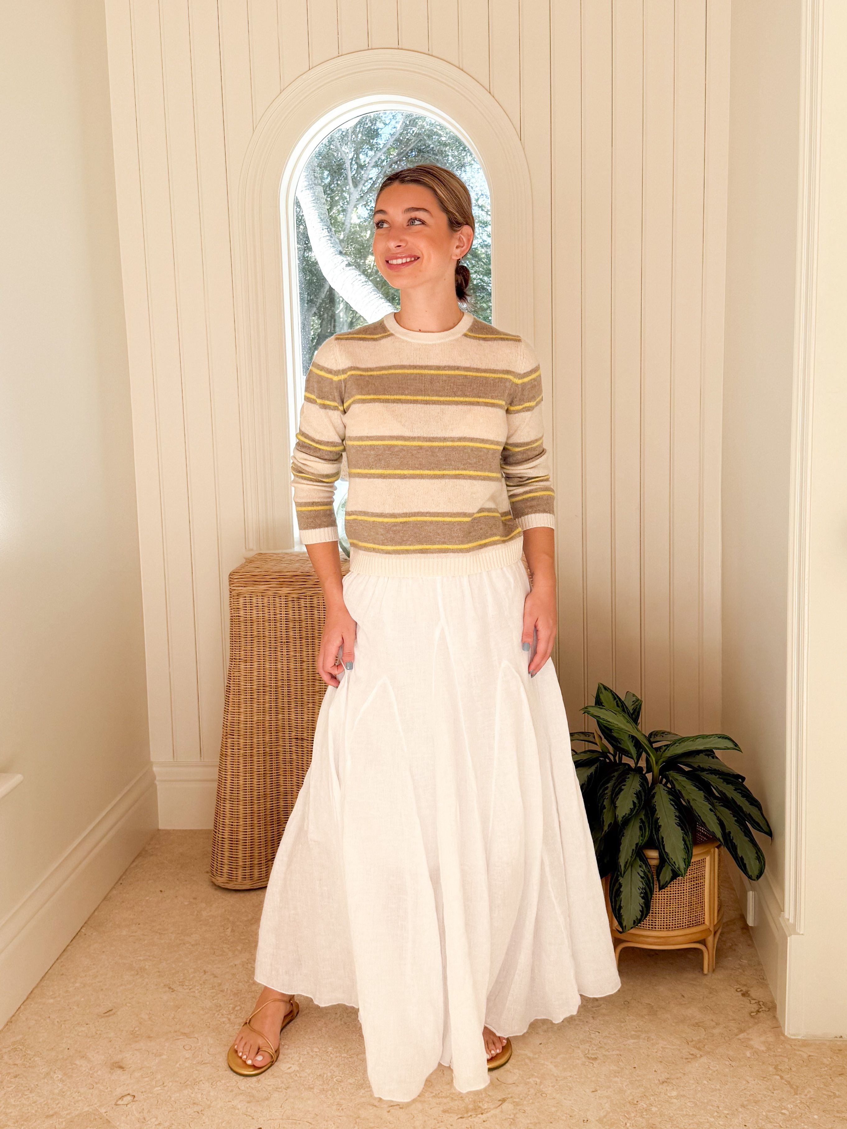 JUMPER 1234 Deckchair Stripe Crew Lily, Organic Light Brown, Light Yellow & Oatmeal