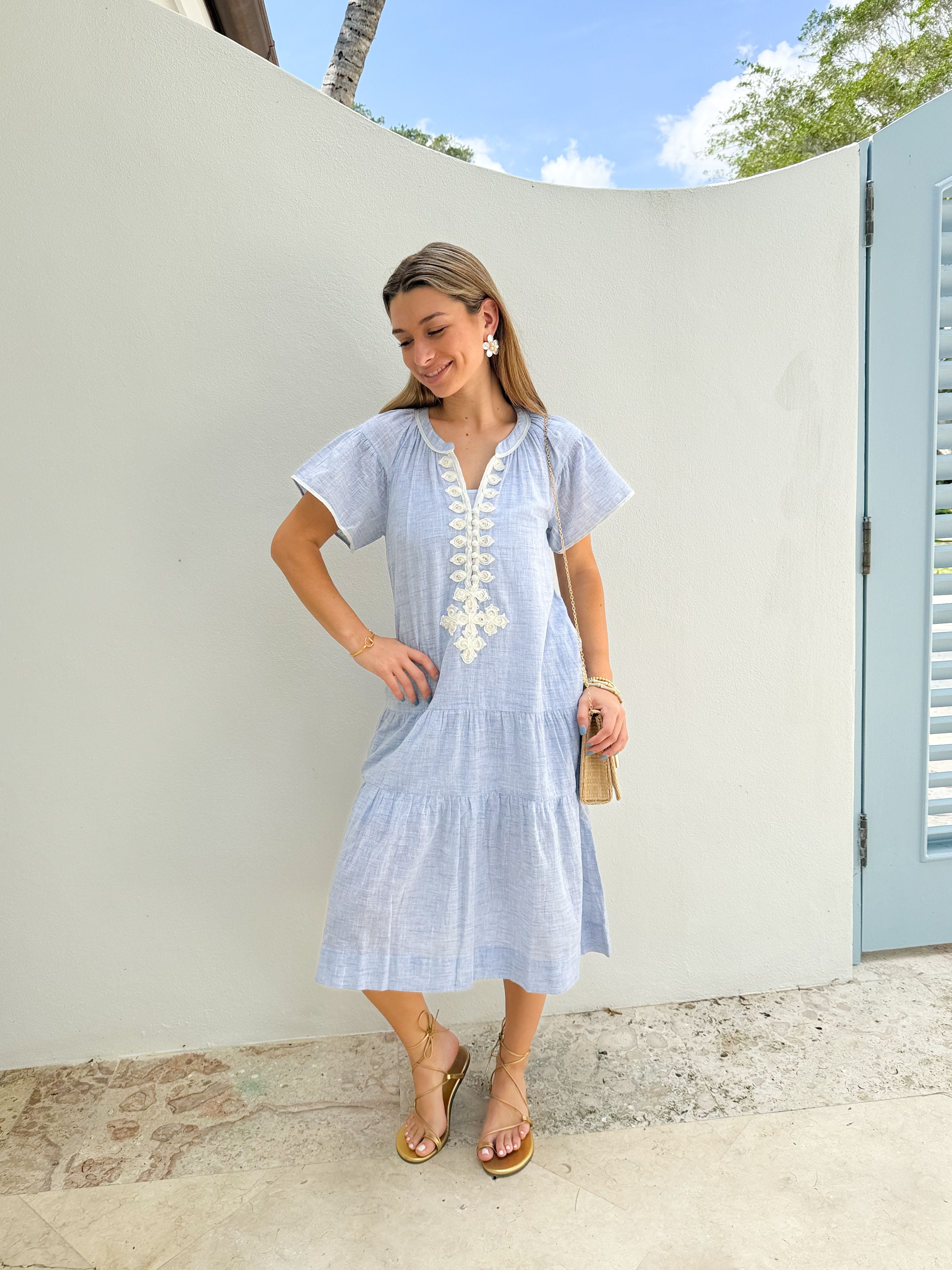 ROSE AND ROSE Uxbridge Dress Blue w/ White