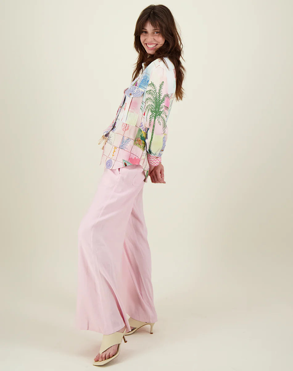 FINAL SALE ME369 Ariel Pink Wide Leg Linen Pants
