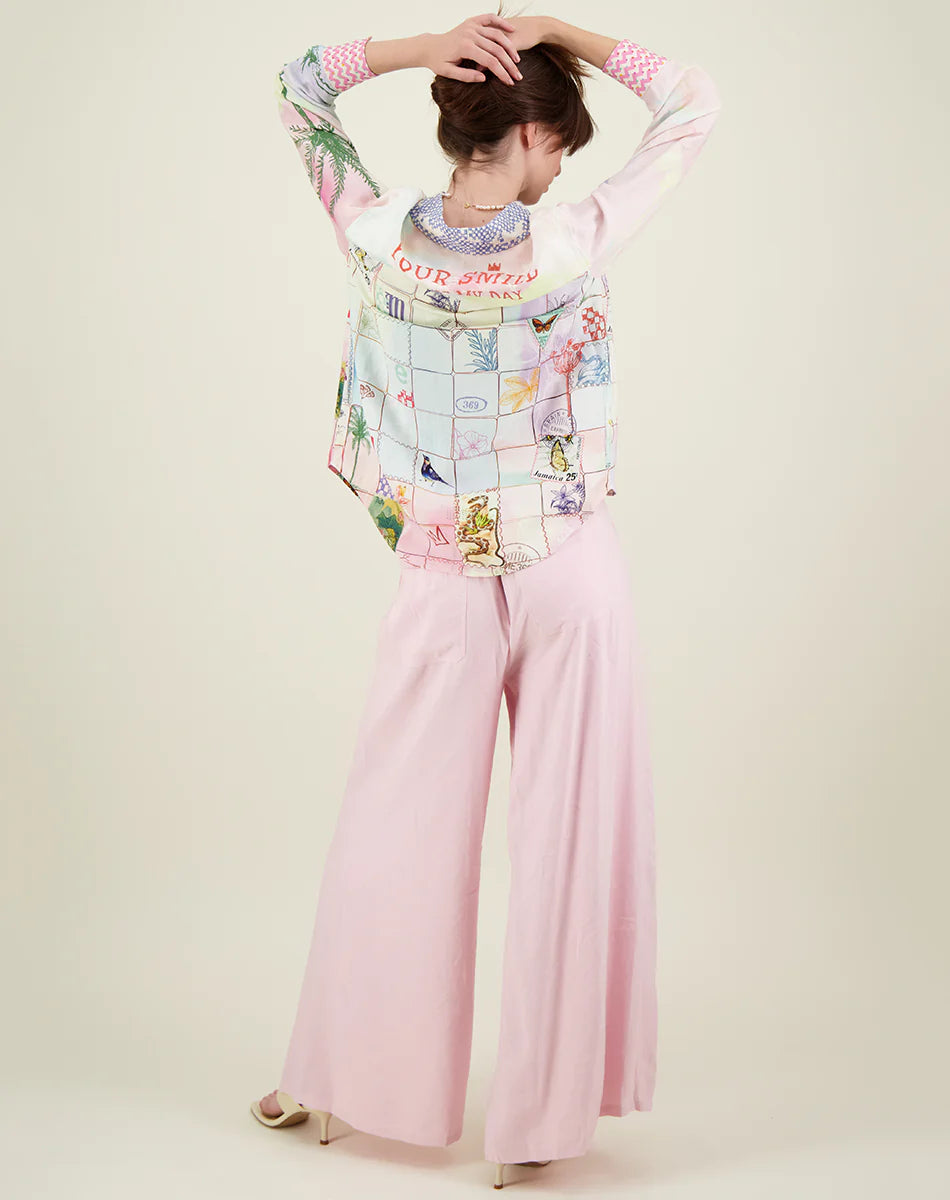 FINAL SALE ME369 Ariel Pink Wide Leg Linen Pants