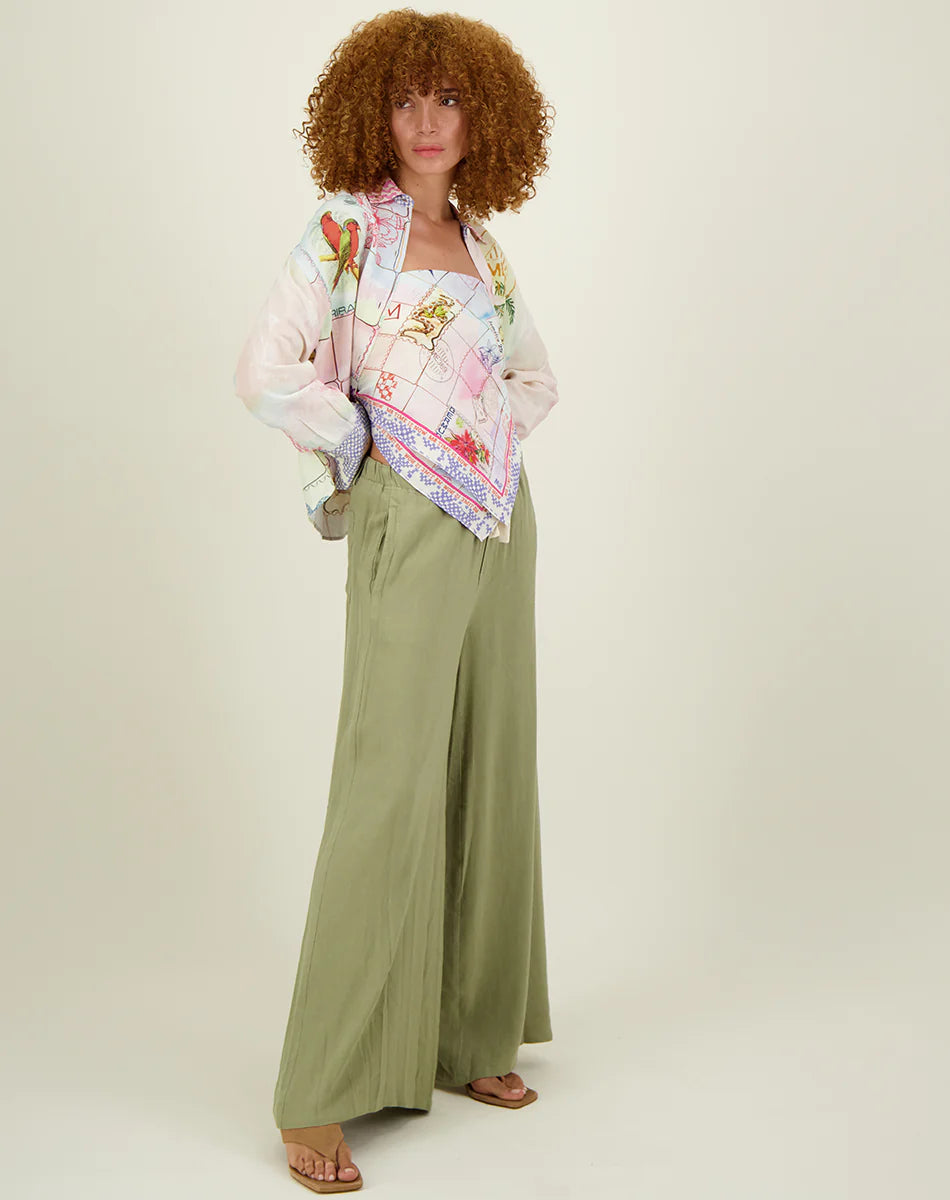 FINAL SALE ME369 Ariel Olive Wide Leg Linen Pants