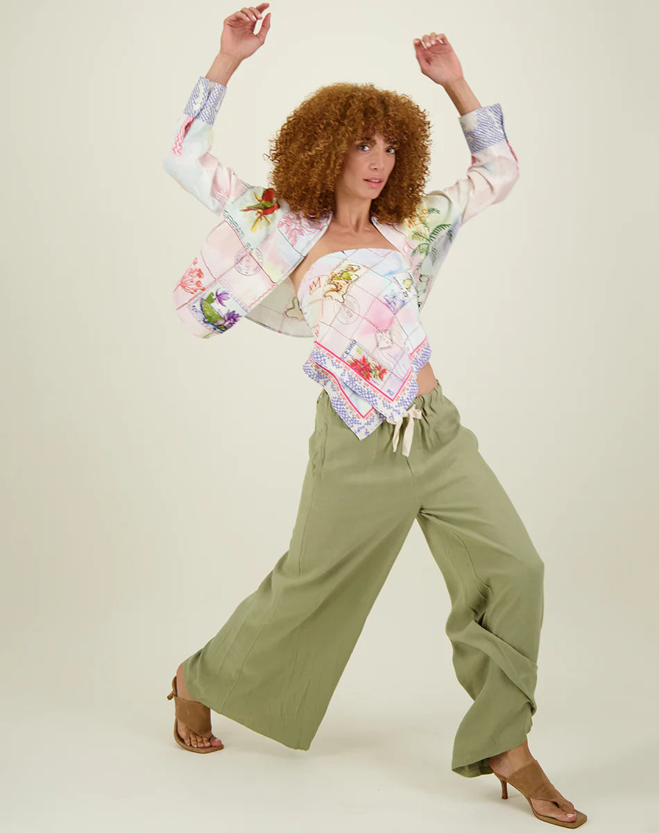 FINAL SALE ME369 Ariel Olive Wide Leg Linen Pants