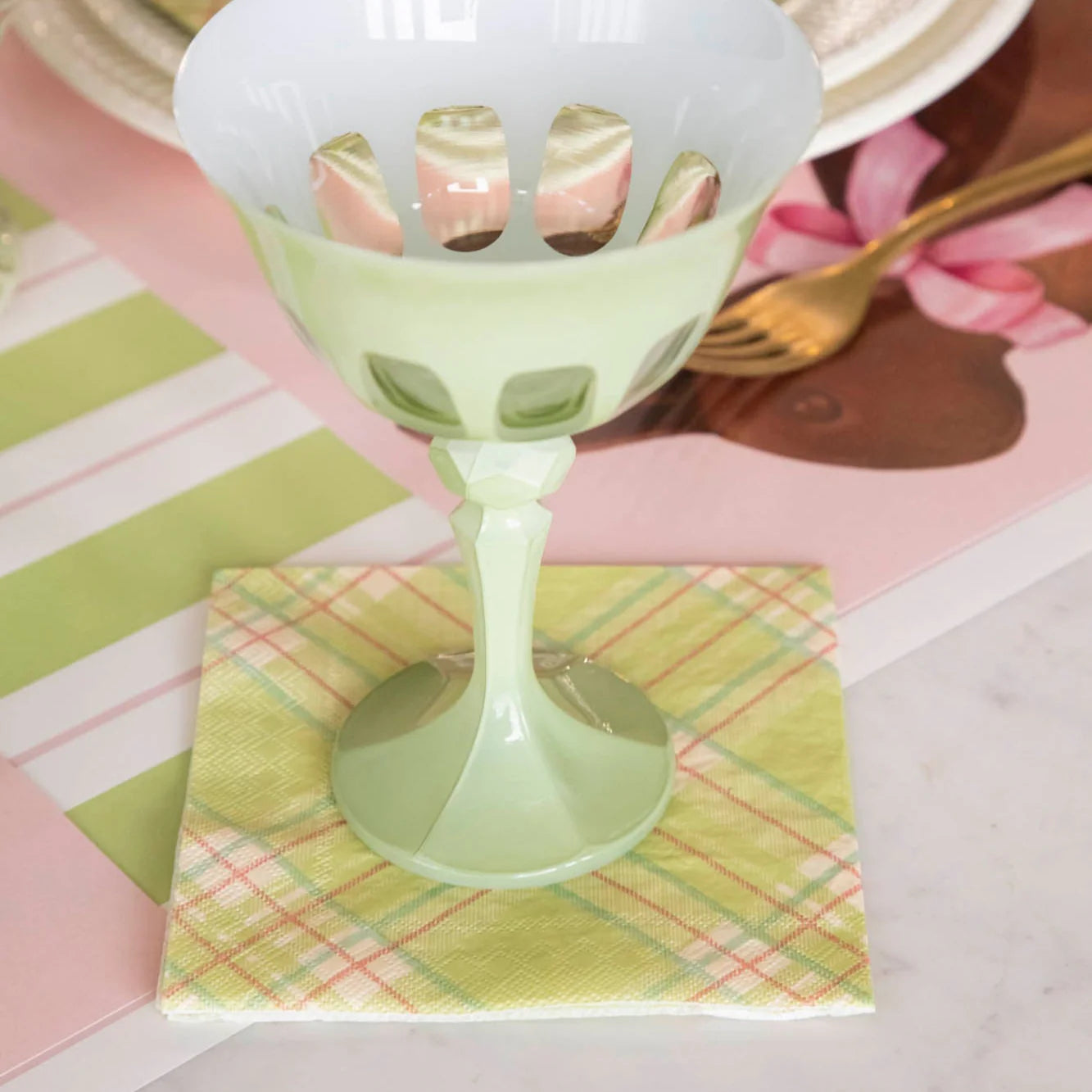 Bright Green Plaid Cocktail Napkins Set/20