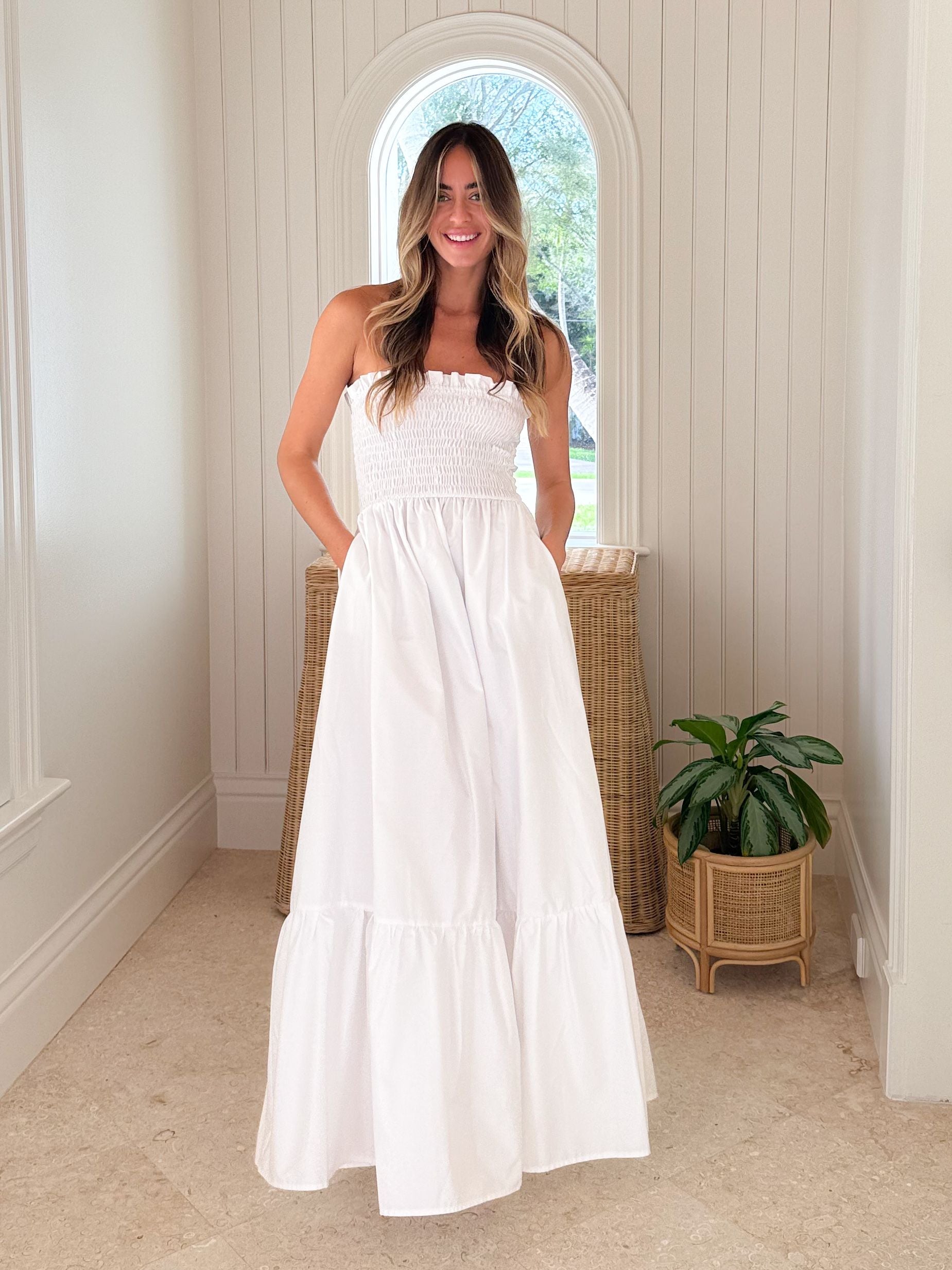 KASIA Cosmos Strapless Smocked Maxi Dress White – Matilda's Life Style