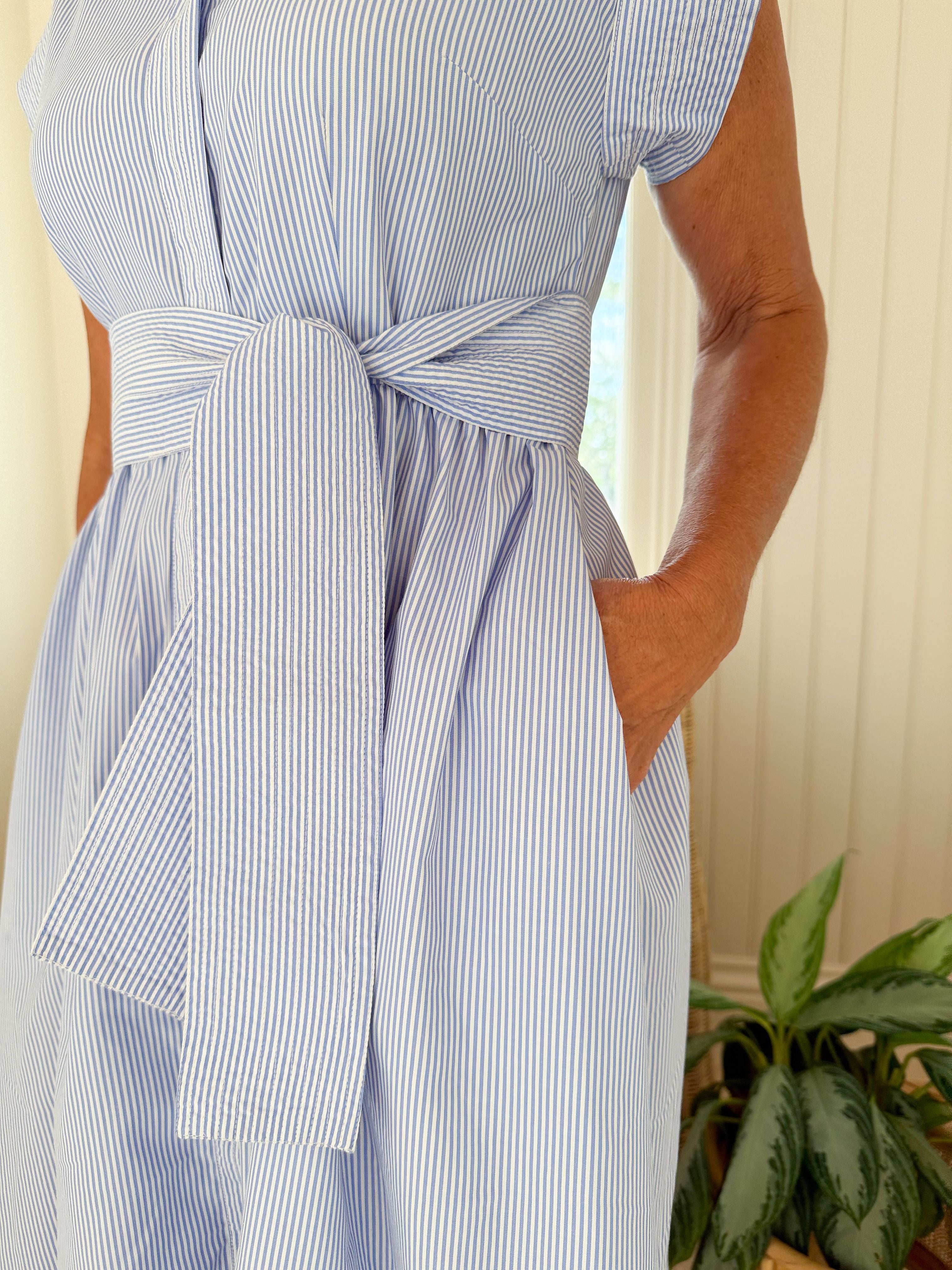 OLIPHANT Belted Shirt Dress Chatham Blue