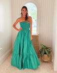 KASIA Cosmos Strapless Smocked Maxi Dress Green