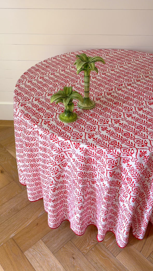 DANA SMALL DESIGNS Round Tablecloth 100" Flower Row Berry