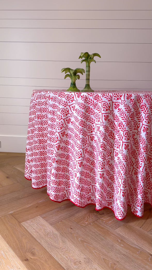 DANA SMALL DESIGNS Round Tablecloth 100" Flower Row Berry
