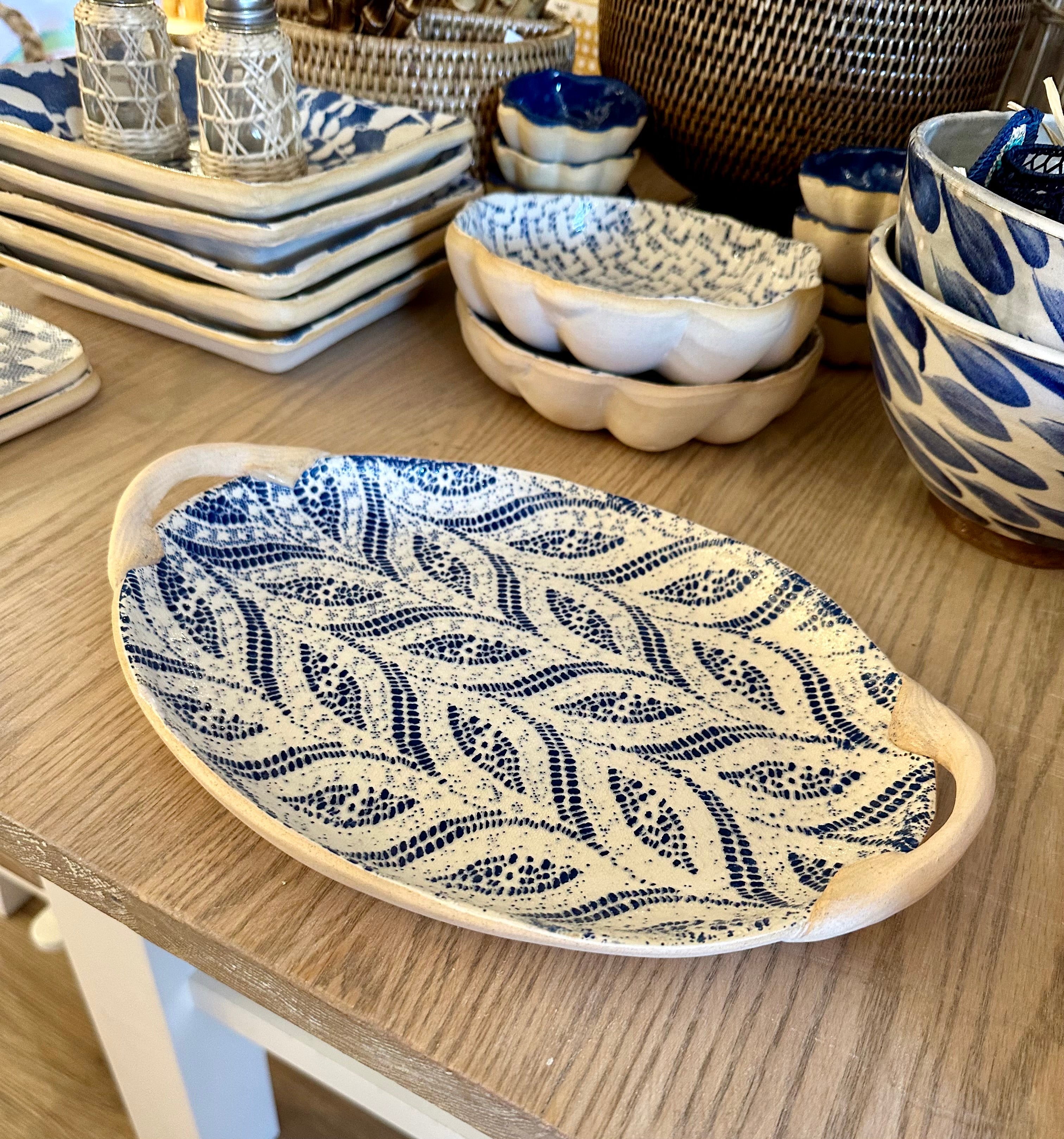 Small Oval Platter w/ Handles Paisley Cobalt