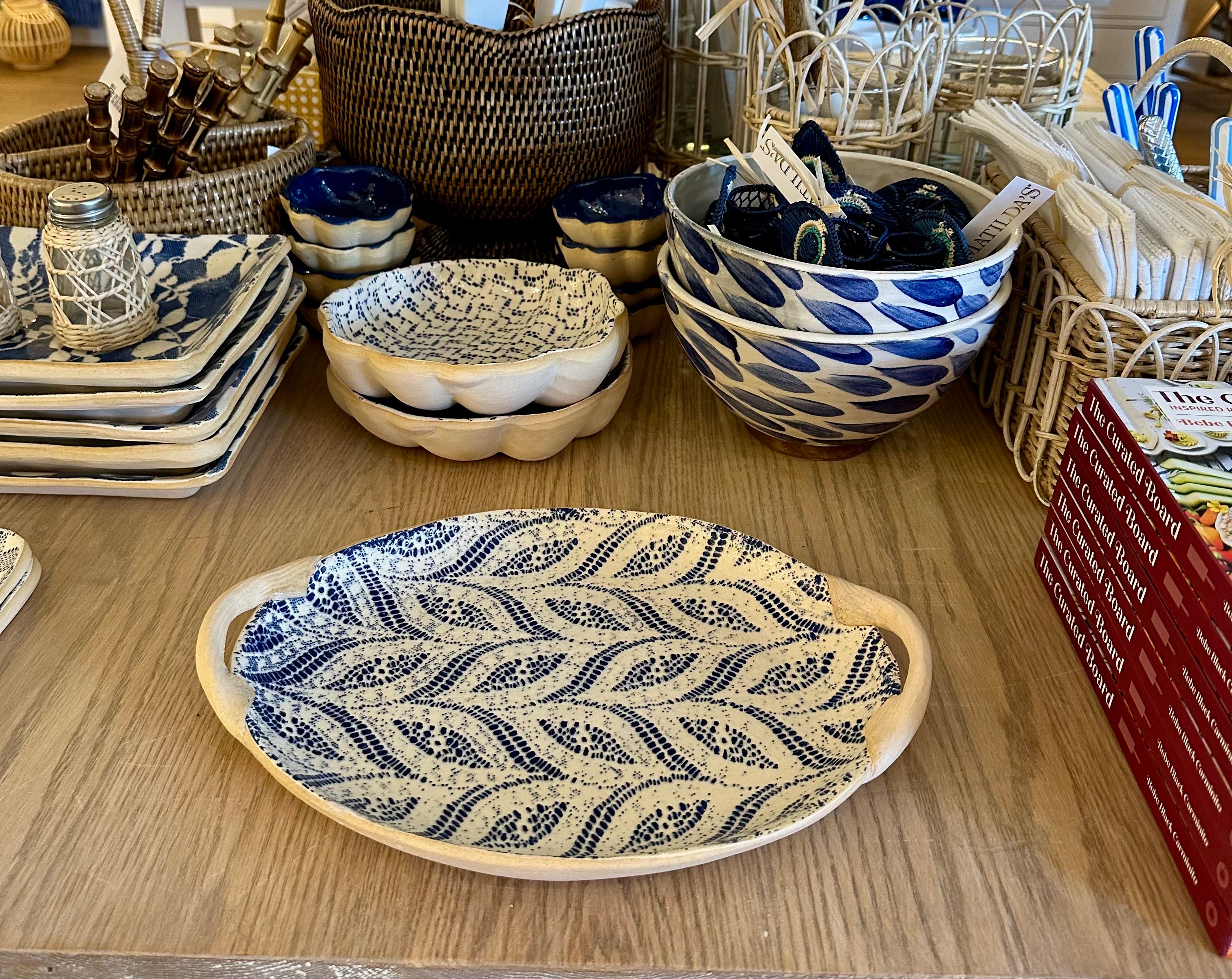 Small Oval Platter w/ Handles Paisley Cobalt