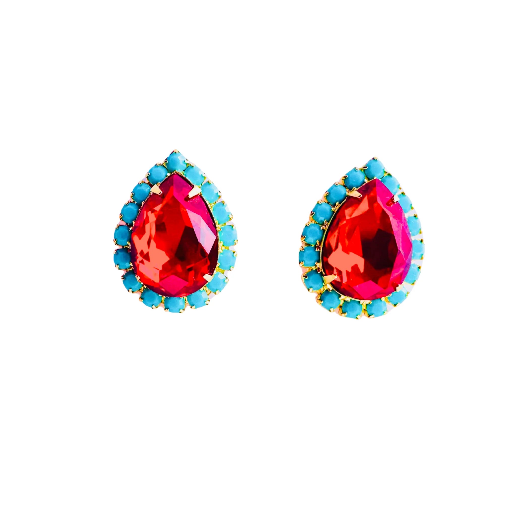 Pink Reef Pear Stud Ruby