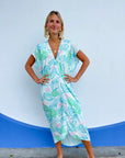 FINAL SALE WALKER & WADE Santorini Kaftan Turquoise Palm