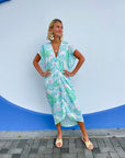 FINAL SALE WALKER & WADE Santorini Kaftan Turquoise Palm
