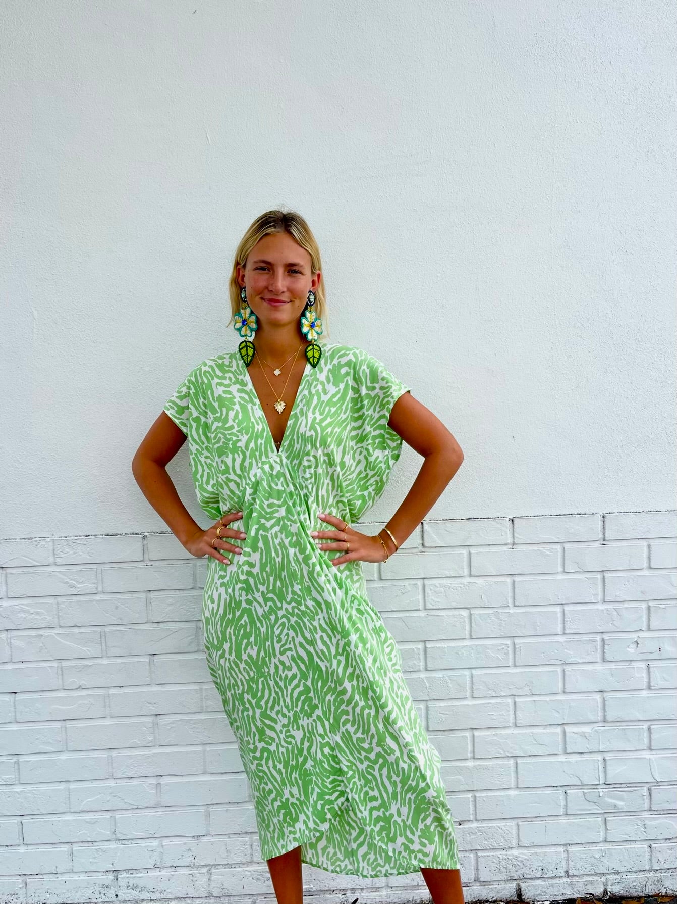 FINAL SALE WALKER & WADE Santorini Kaftan Green Zebra