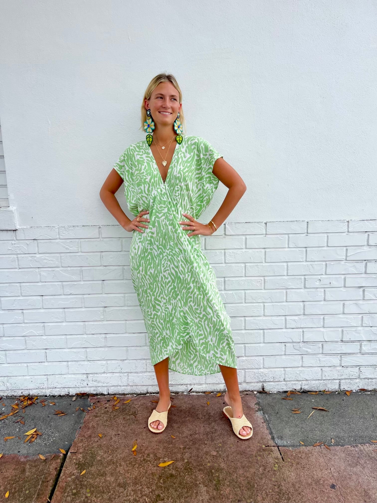 FINAL SALE WALKER & WADE Santorini Kaftan Green Zebra