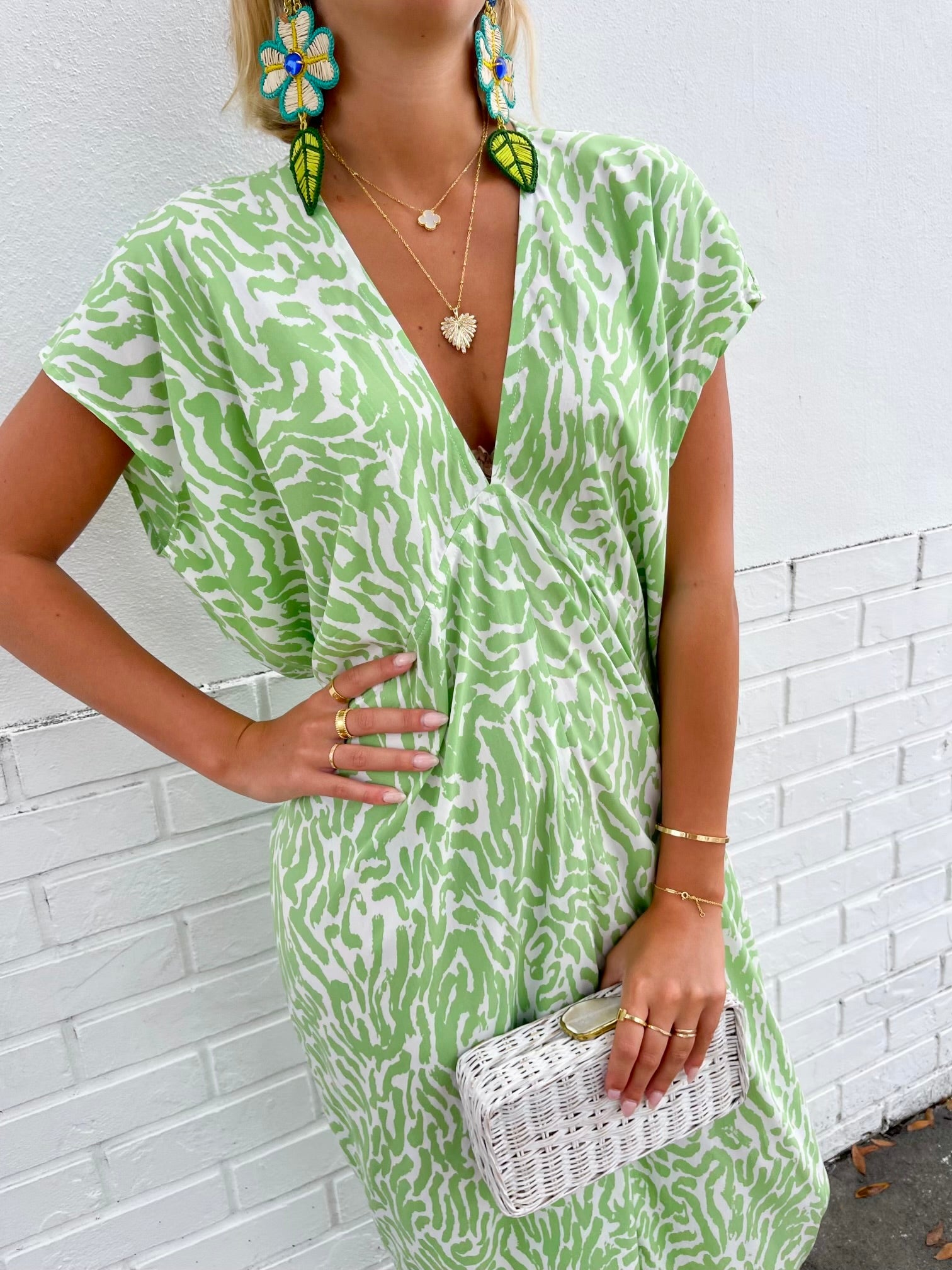 FINAL SALE WALKER & WADE Santorini Kaftan Green Zebra