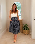 PROSPERINA Erica Midi Skirt Navy Polka Dot