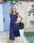 FINAL SALE MER ST. BARTH Eva Ruffle Dress Navy Embroidery