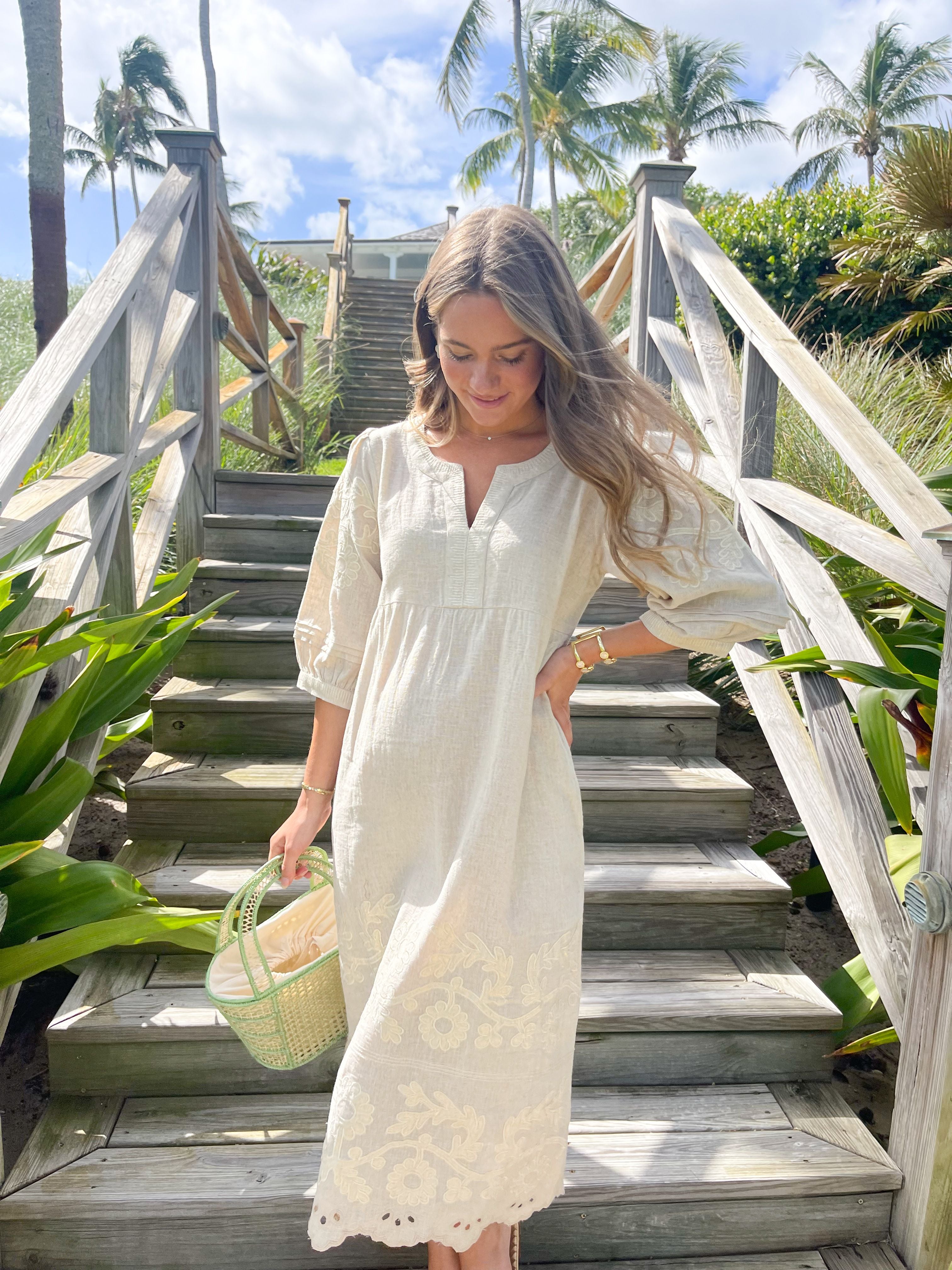 FINAL SALE ROSE AND ROSE Grange Dress Natural with Gold