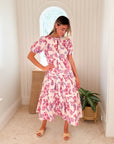 OLIPHANT Scooped Tiered Midi Dress Pretoria Pink