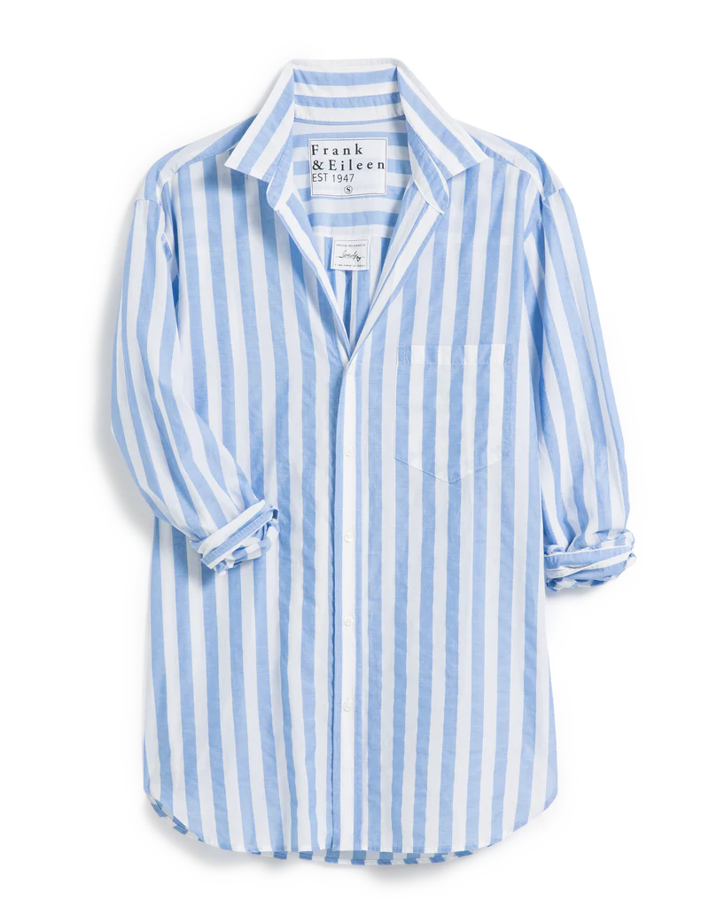 FRANK & EILEEN Joedy Button Up Wide White / Blue Stripe