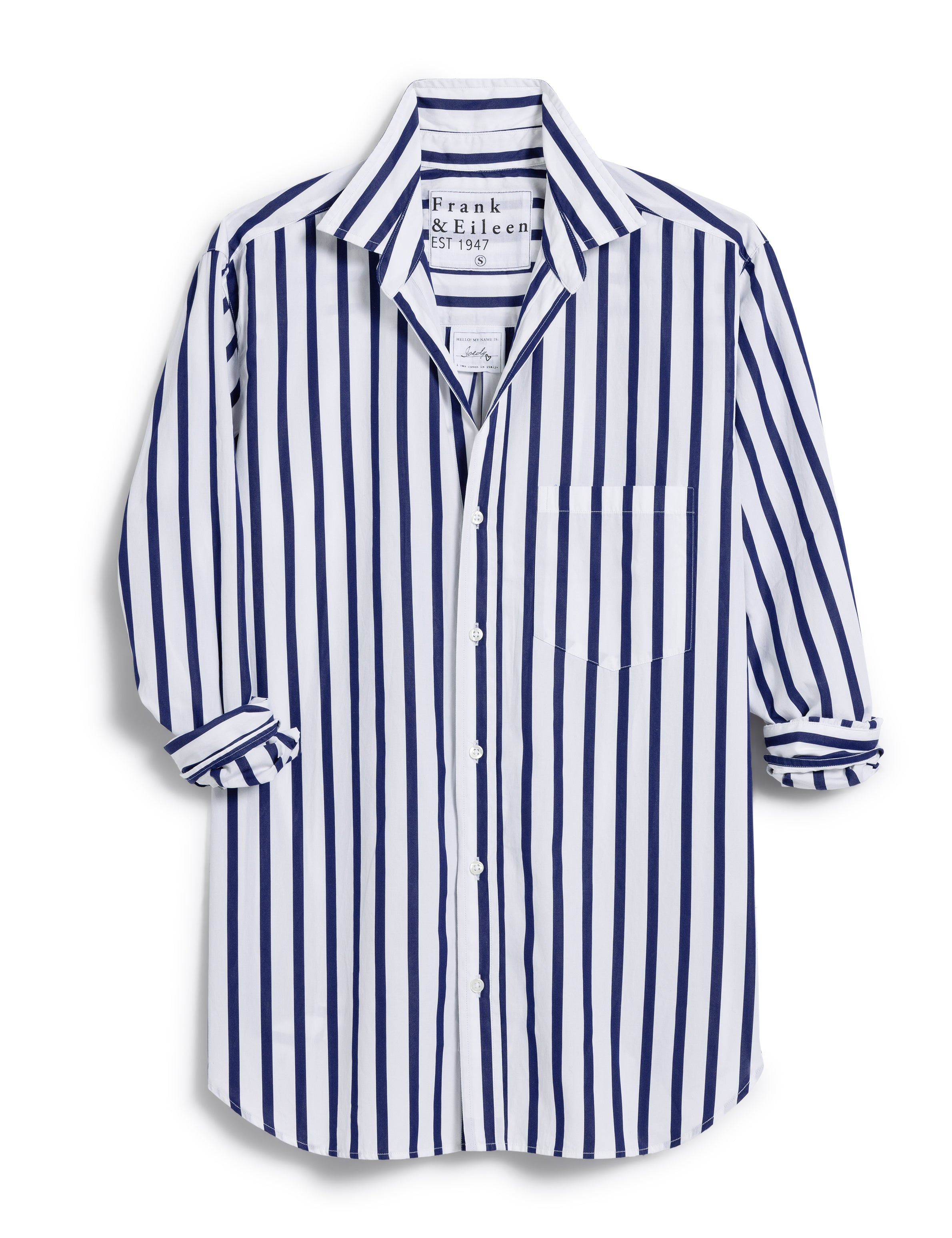 FRANK & EILEEN Joedy Button Up Wide Navy Stripe