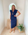 FINAL SALE MISA Claudine Dress Midnight Blue Poplin