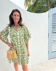 FITZROY & WILLA Soleil Mini Dress Grass Ikat Block