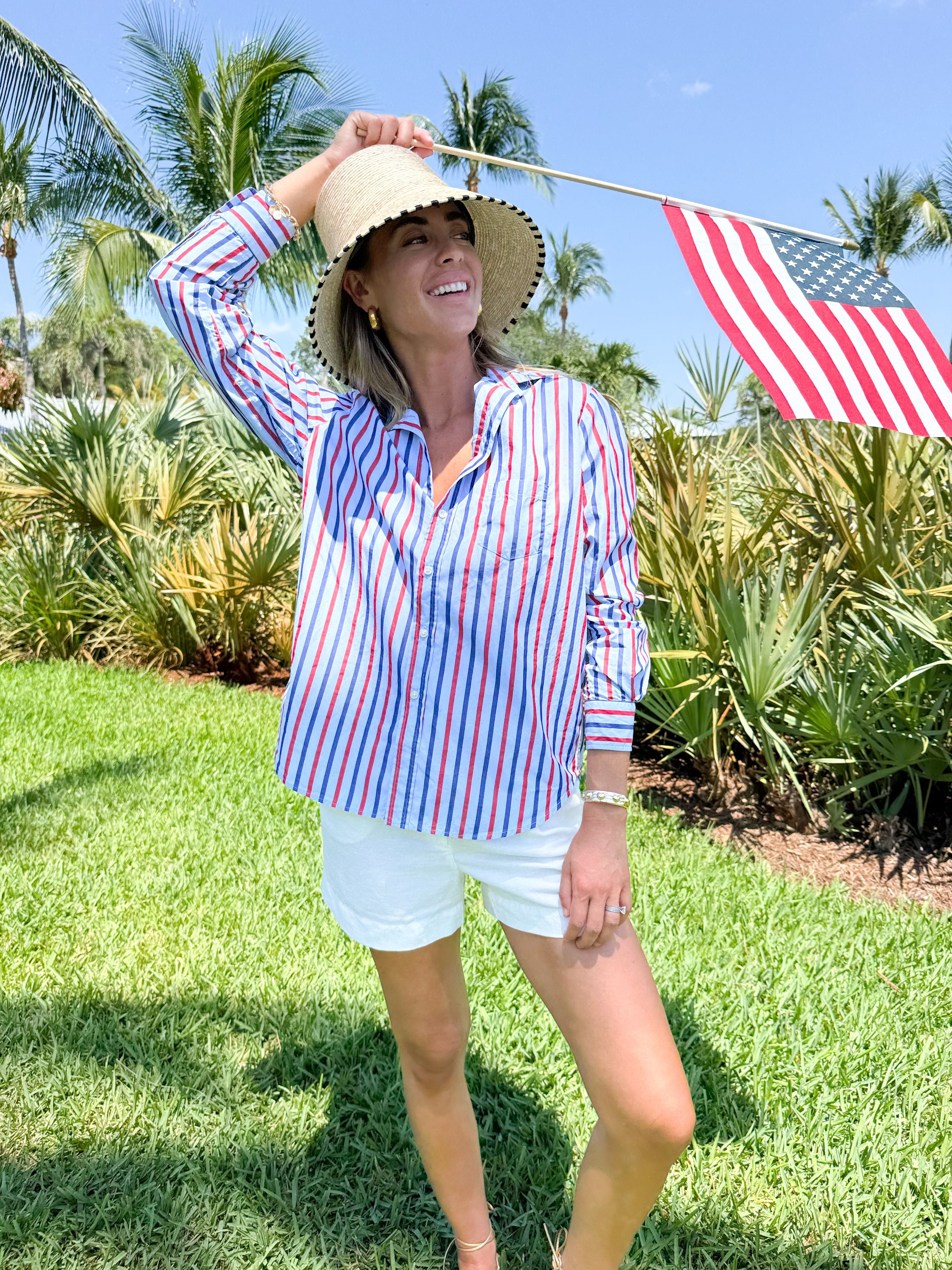 FRANK & EILEEN Eileen Button Up Blue/Navy/Red Stripe
