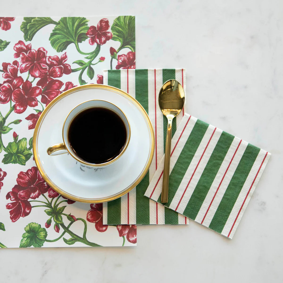 Green & Red Awning Stripe Guest Napkins Set/16