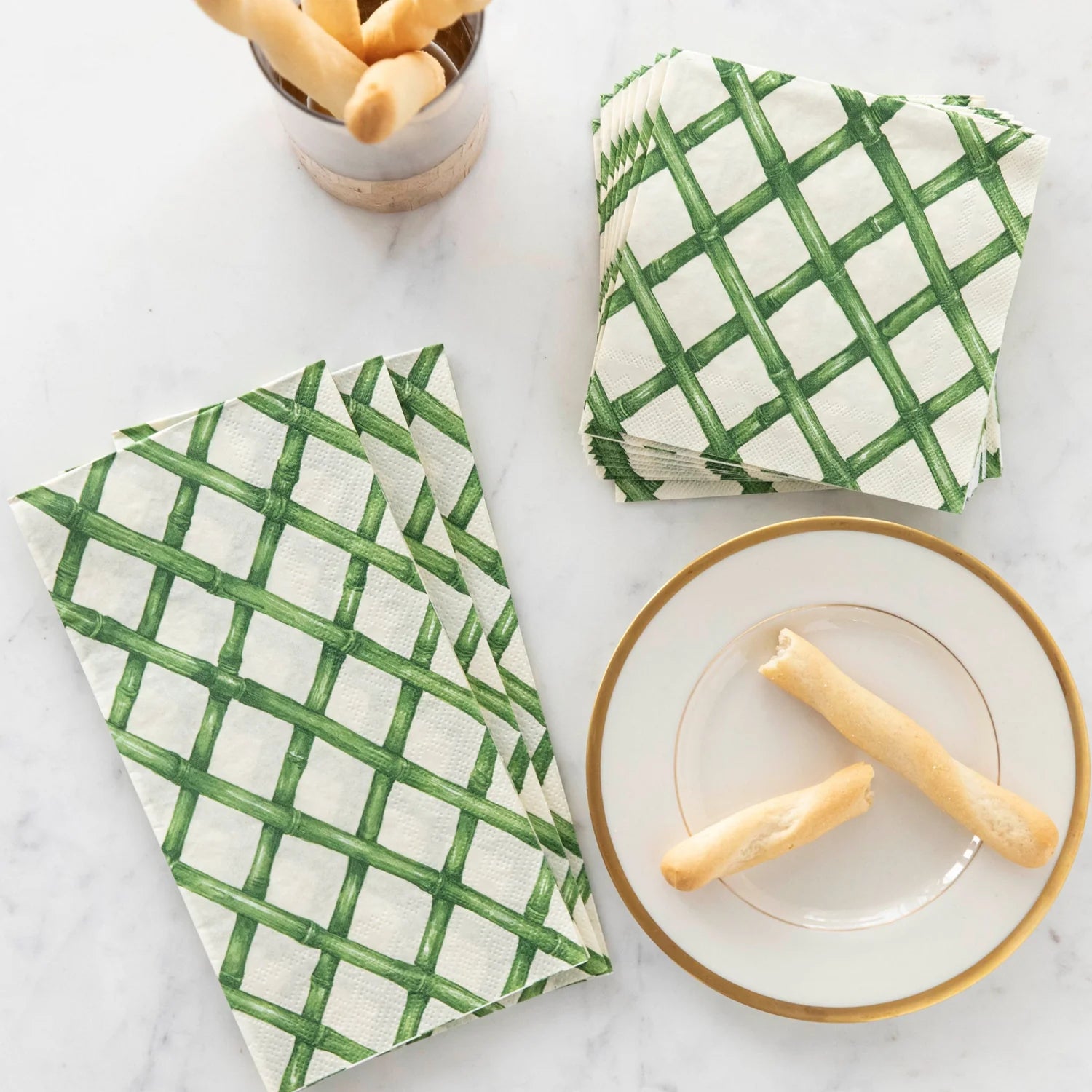 Green Lattice Guest Napkins Set/16