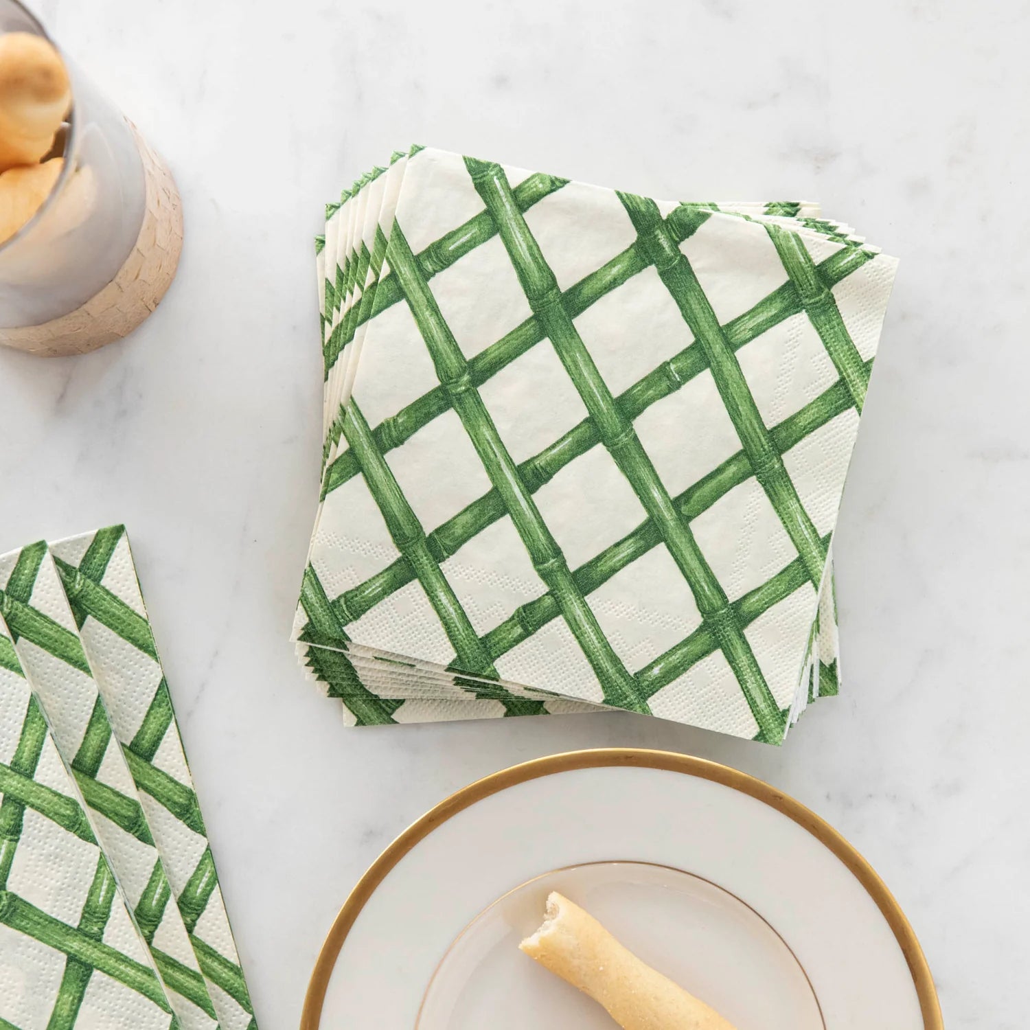 Green Lattice Cocktail Napkins Set/20