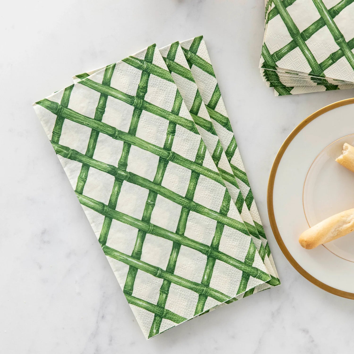 Green Lattice Guest Napkins Set/16