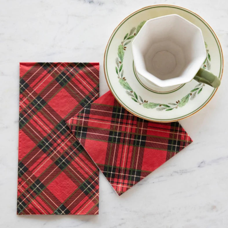 Red Plaid Cocktail Napkin-Set/20