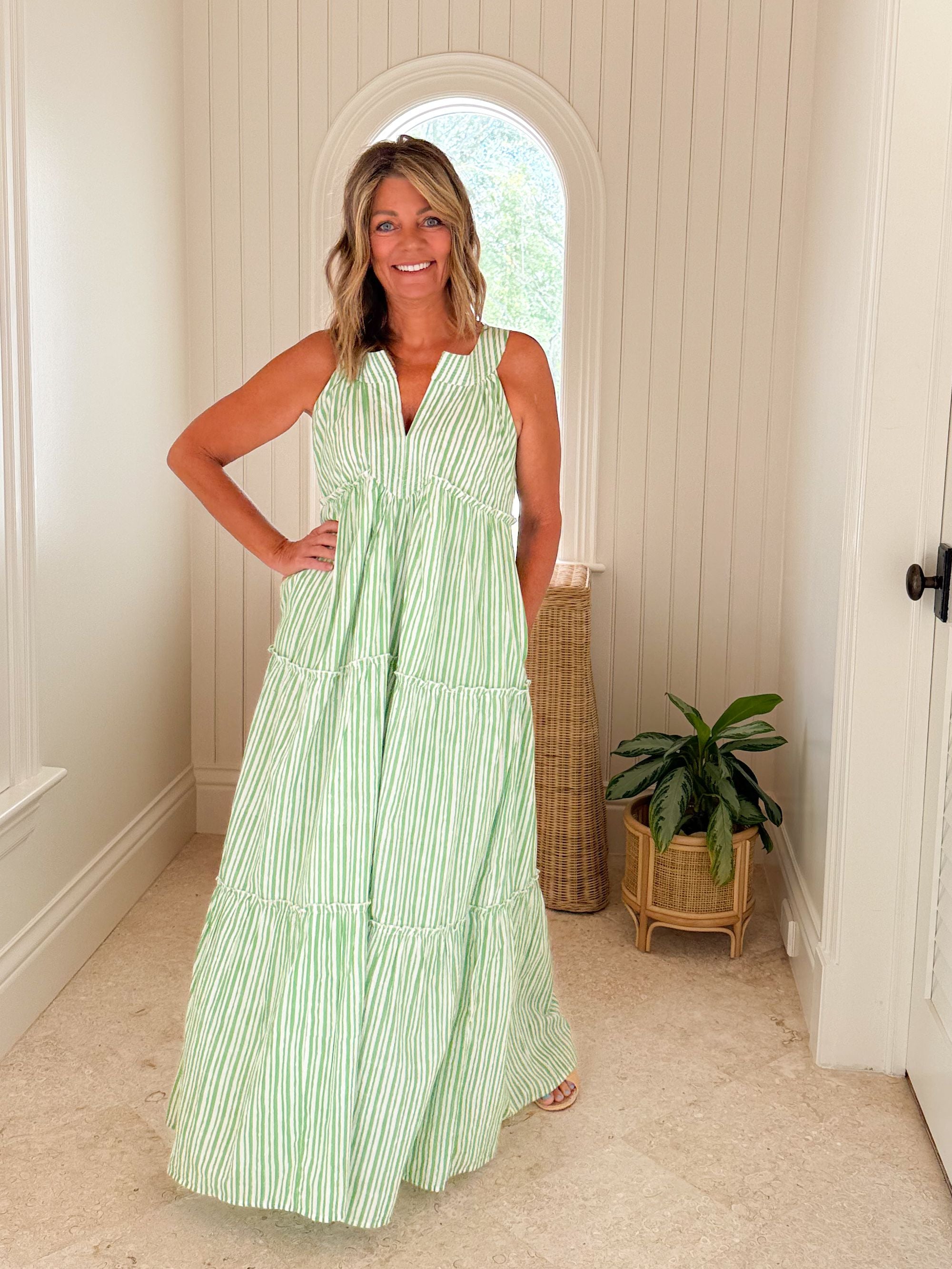 DANA SMALL DESIGNS Anywhere Dress Logo Stripe Parakeet