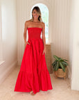 KASIA Cosmos Strapless Smocked Maxi Dress Red