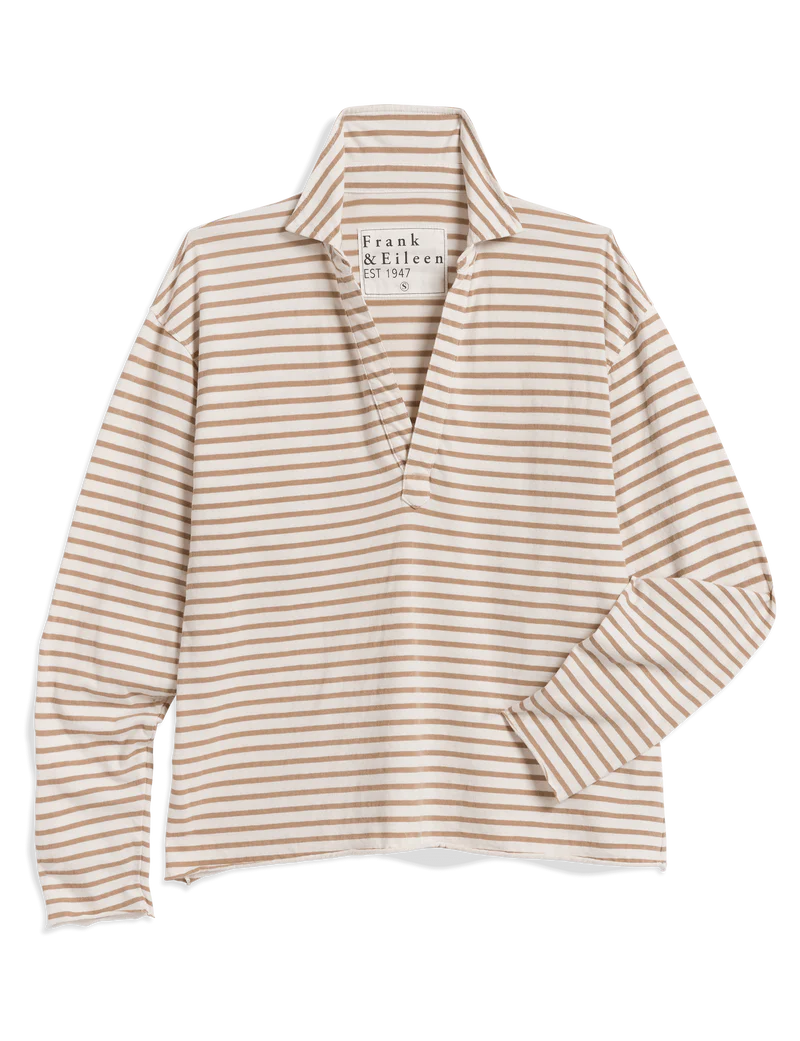 FRANK & EILEEN Patrick Popover Vintage White/Camel Stripe Jersey