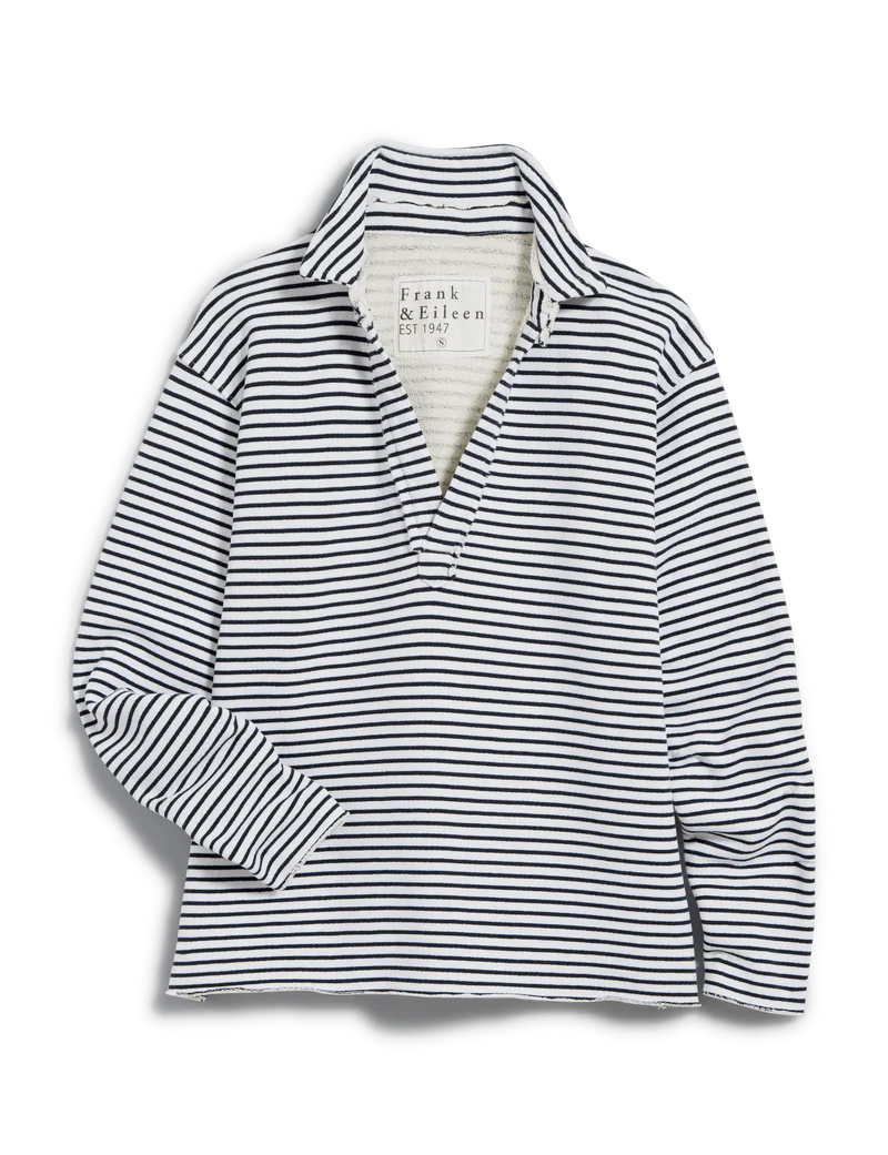 FRANK & EILEEN Patrick Popover Navy French Stripe Fleece